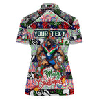 Custom New Zealand Warriors Rugby Merry Christmas Women Polo Shirt Indigenous Australian Art