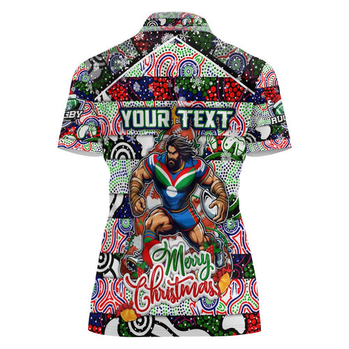 Custom New Zealand Warriors Rugby Merry Christmas Women Polo Shirt Indigenous Australian Art