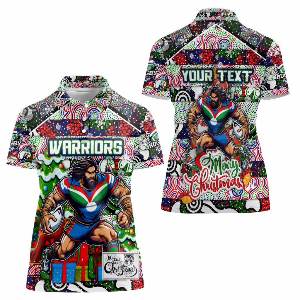 Custom New Zealand Warriors Rugby Merry Christmas Women Polo Shirt Indigenous Australian Art
