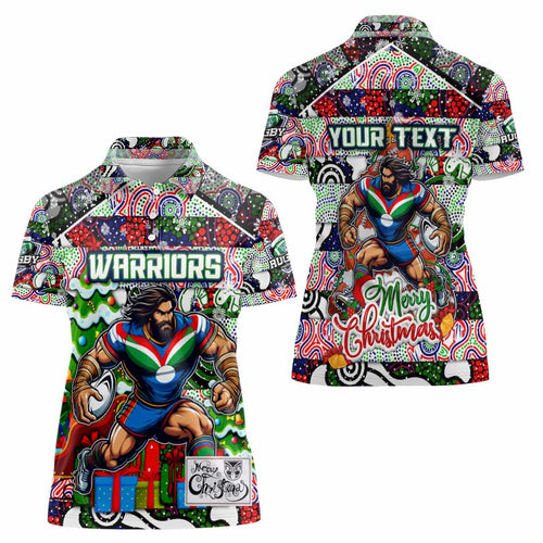 Custom New Zealand Warriors Rugby Merry Christmas Women Polo Shirt Indigenous Australian Art