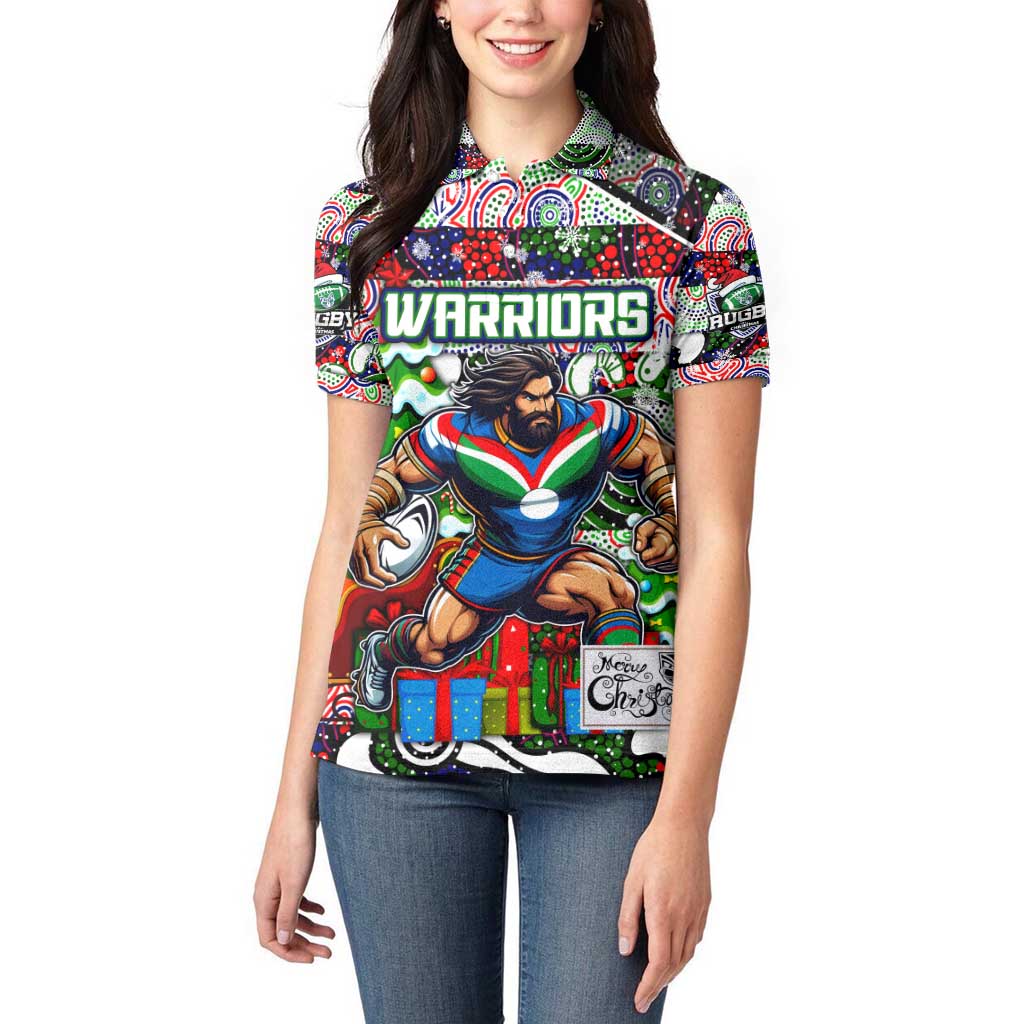 Custom New Zealand Warriors Rugby Merry Christmas Women Polo Shirt Indigenous Australian Art