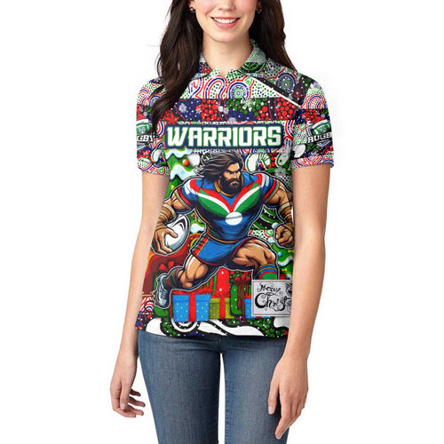 Custom New Zealand Warriors Rugby Merry Christmas Women Polo Shirt Indigenous Australian Art