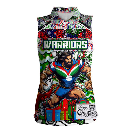 Custom New Zealand Warriors Rugby Merry Christmas Women Sleeveless Polo Shirt Indigenous Australian Art