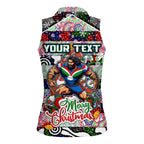 Custom New Zealand Warriors Rugby Merry Christmas Women Sleeveless Polo Shirt Indigenous Australian Art