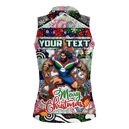 Custom New Zealand Warriors Rugby Merry Christmas Women Sleeveless Polo Shirt Indigenous Australian Art