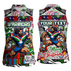 Custom New Zealand Warriors Rugby Merry Christmas Women Sleeveless Polo Shirt Indigenous Australian Art