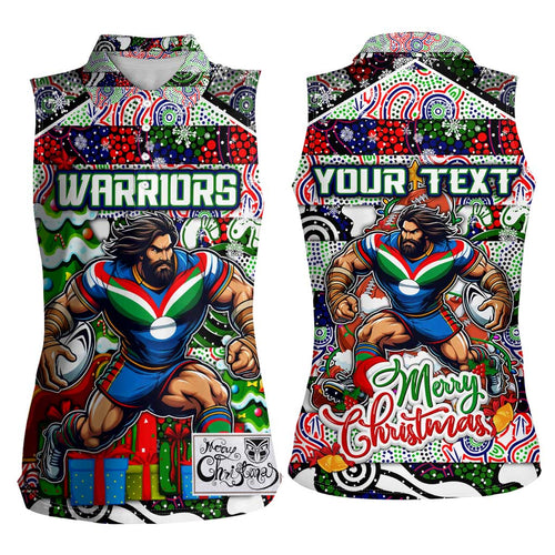 Custom New Zealand Warriors Rugby Merry Christmas Women Sleeveless Polo Shirt Indigenous Australian Art