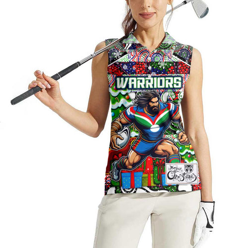 Custom New Zealand Warriors Rugby Merry Christmas Women Sleeveless Polo Shirt Indigenous Australian Art