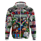 Custom New Zealand Warriors Rugby Merry Christmas Zip Hoodie Indigenous Australian Art