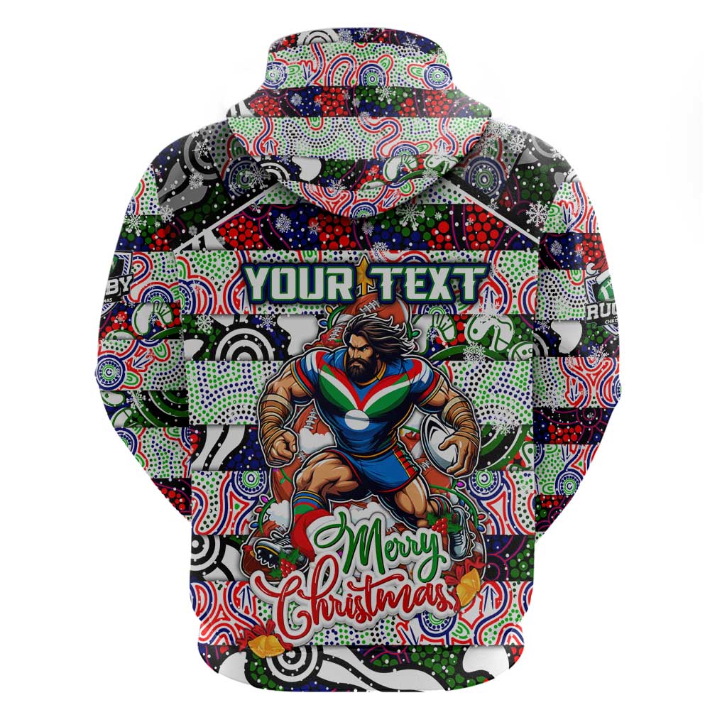 Custom New Zealand Warriors Rugby Merry Christmas Zip Hoodie Indigenous Australian Art