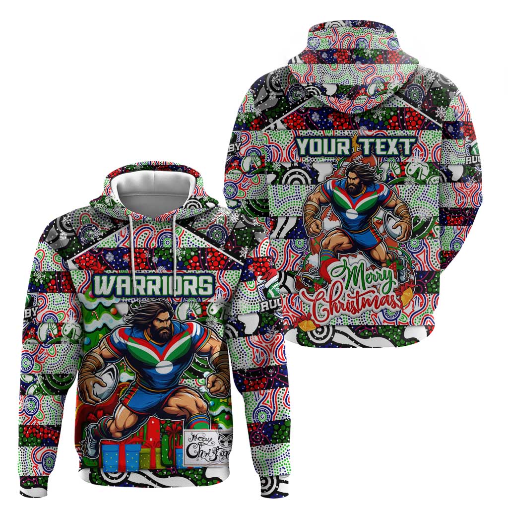 Custom New Zealand Warriors Rugby Merry Christmas Zip Hoodie Indigenous Australian Art