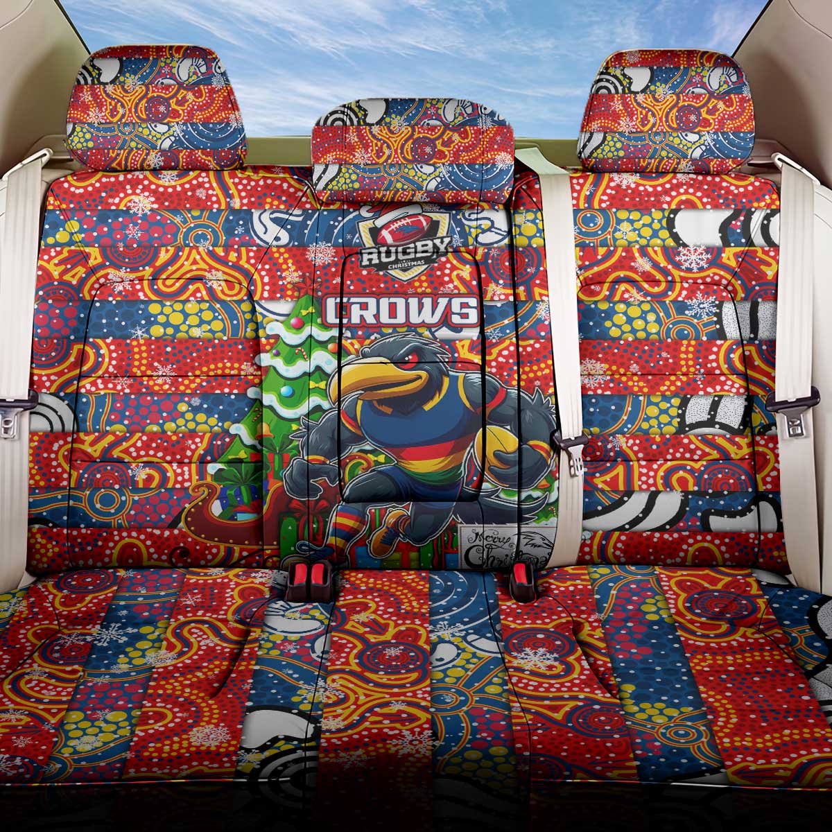 Crows Football Merry Christmas Back Car Seat Cover Indigenous Australian Art