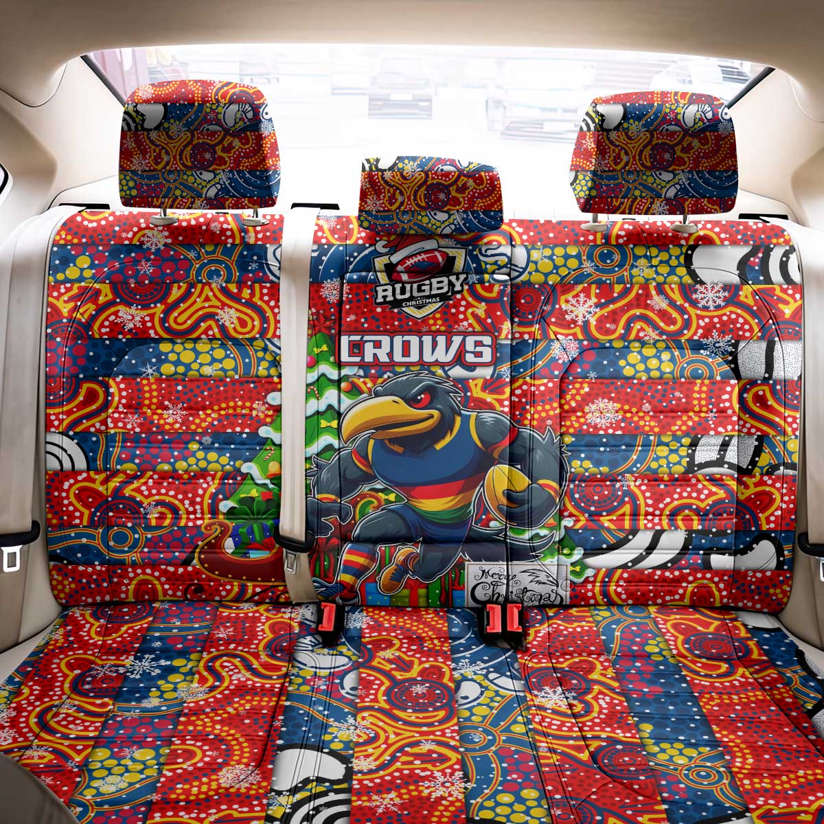 Crows Football Merry Christmas Back Car Seat Cover Indigenous Australian Art