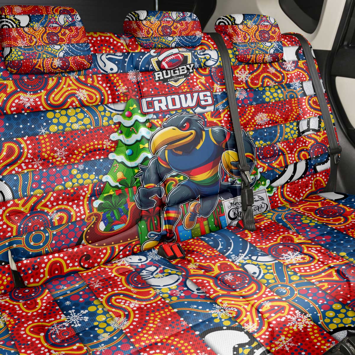 Crows Football Merry Christmas Back Car Seat Cover Indigenous Australian Art