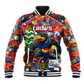 Custom Crows Rugby Merry Christmas Baseball Jacket Indigenous Australian Art
