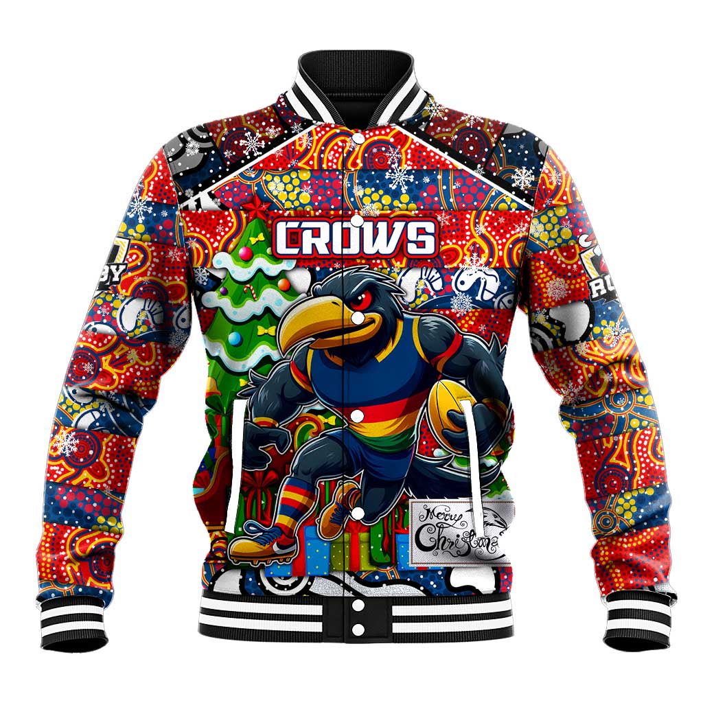 Custom Crows Rugby Merry Christmas Baseball Jacket Indigenous Australian Art