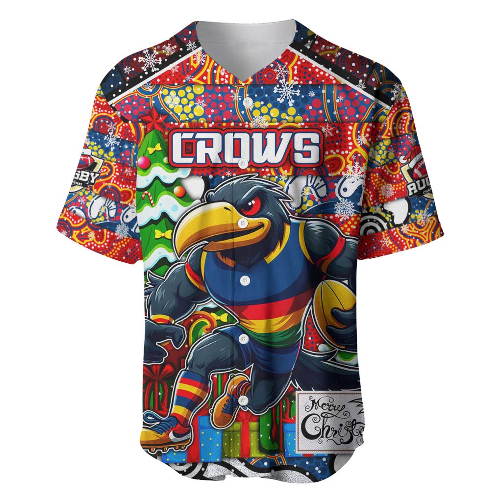 Custom Crows Rugby Merry Christmas Baseball Jersey Indigenous Australian Art