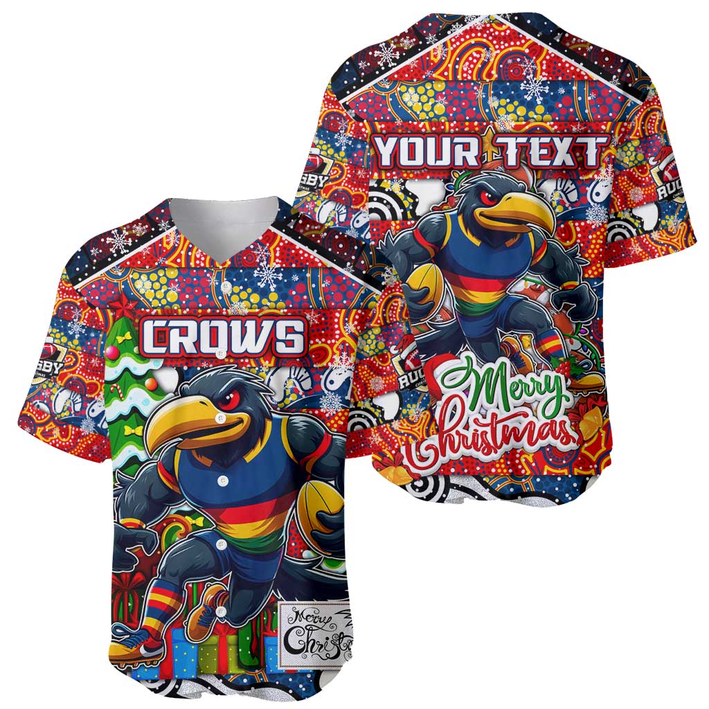 Custom Crows Rugby Merry Christmas Baseball Jersey Indigenous Australian Art