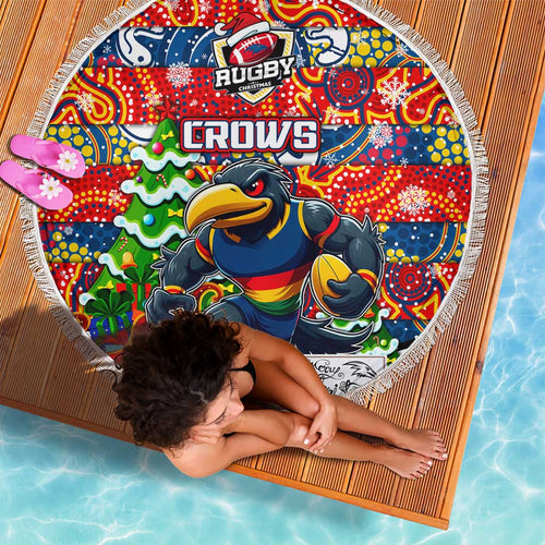 Crows Football Merry Christmas Beach Blanket Indigenous Australian Art