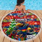 Crows Football Merry Christmas Beach Blanket Indigenous Australian Art