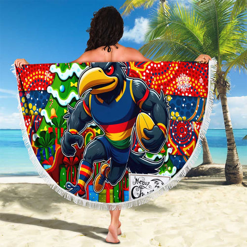 Crows Football Merry Christmas Beach Blanket Indigenous Australian Art