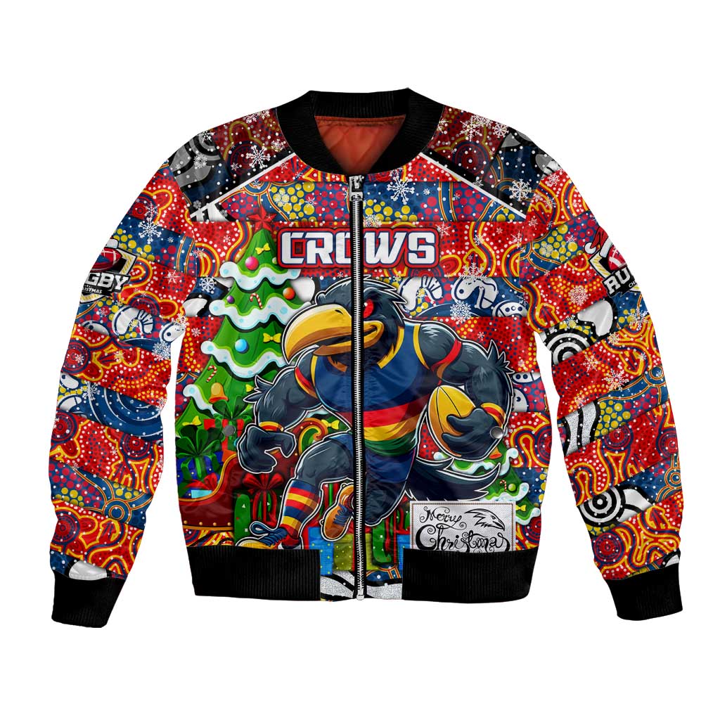 Custom Crows Rugby Merry Christmas Bomber Jacket Indigenous Australian Art