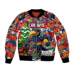 Custom Crows Rugby Merry Christmas Bomber Jacket Indigenous Australian Art