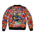 Custom Crows Rugby Merry Christmas Bomber Jacket Indigenous Australian Art