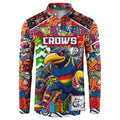 Custom Crows Rugby Merry Christmas Button Sweatshirt Indigenous Australian Art