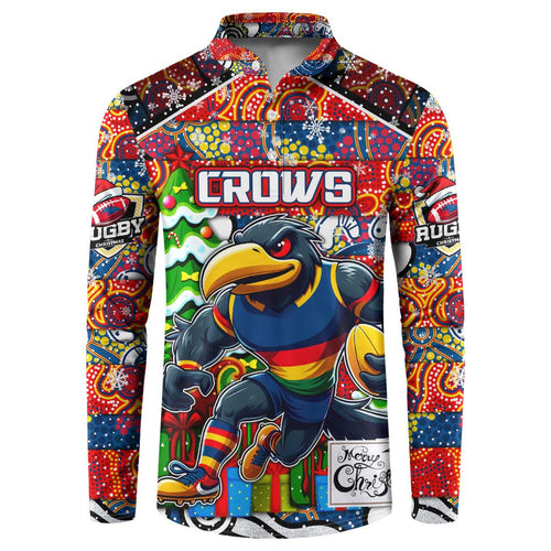 Custom Crows Rugby Merry Christmas Button Sweatshirt Indigenous Australian Art