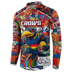 Custom Crows Rugby Merry Christmas Button Sweatshirt Indigenous Australian Art
