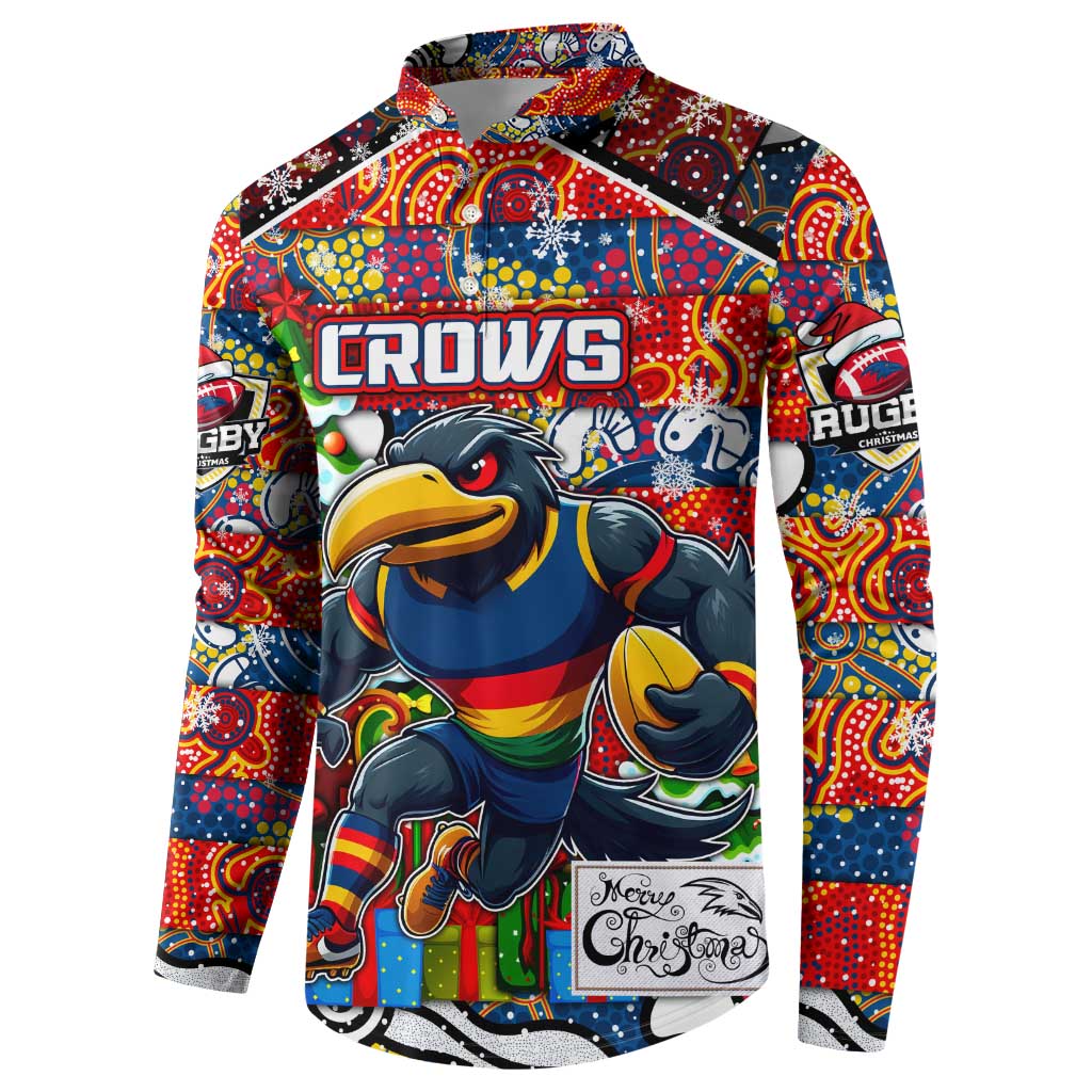Custom Crows Rugby Merry Christmas Button Sweatshirt Indigenous Australian Art
