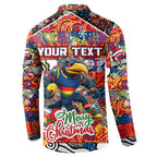 Custom Crows Rugby Merry Christmas Button Sweatshirt Indigenous Australian Art