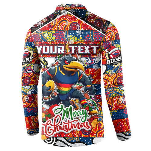 Custom Crows Rugby Merry Christmas Button Sweatshirt Indigenous Australian Art
