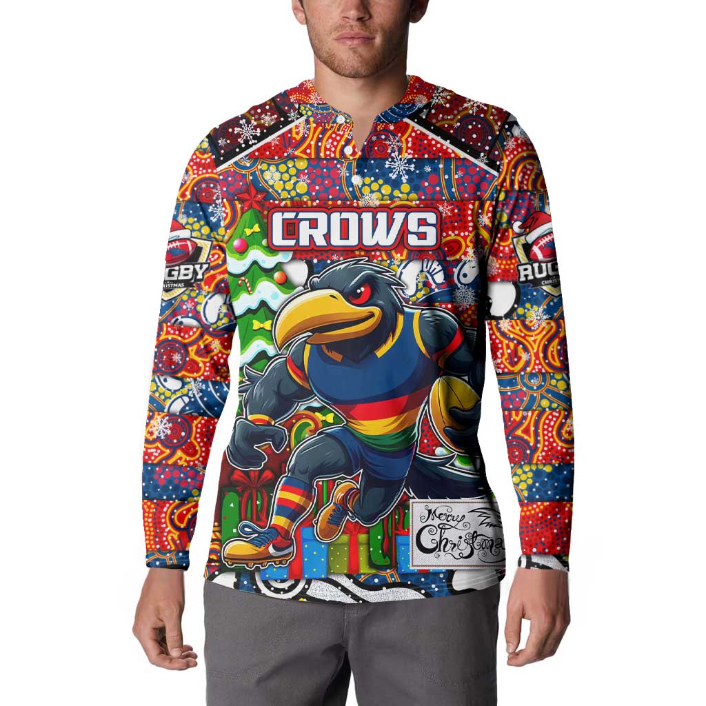 Custom Crows Rugby Merry Christmas Button Sweatshirt Indigenous Australian Art