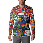 Custom Crows Rugby Merry Christmas Button Sweatshirt Indigenous Australian Art