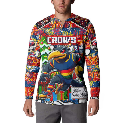 Custom Crows Rugby Merry Christmas Button Sweatshirt Indigenous Australian Art