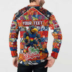Custom Crows Rugby Merry Christmas Button Sweatshirt Indigenous Australian Art
