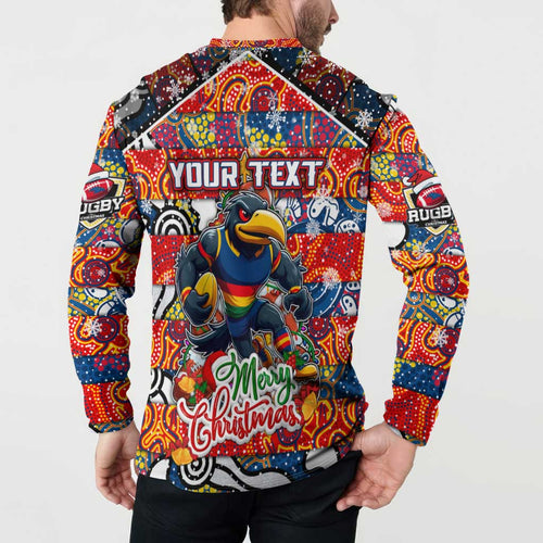 Custom Crows Rugby Merry Christmas Button Sweatshirt Indigenous Australian Art