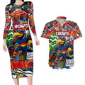 Custom Crows Rugby Merry Christmas Couples Matching Long Sleeve Bodycon Dress and Hawaiian Shirt Indigenous Australian Art