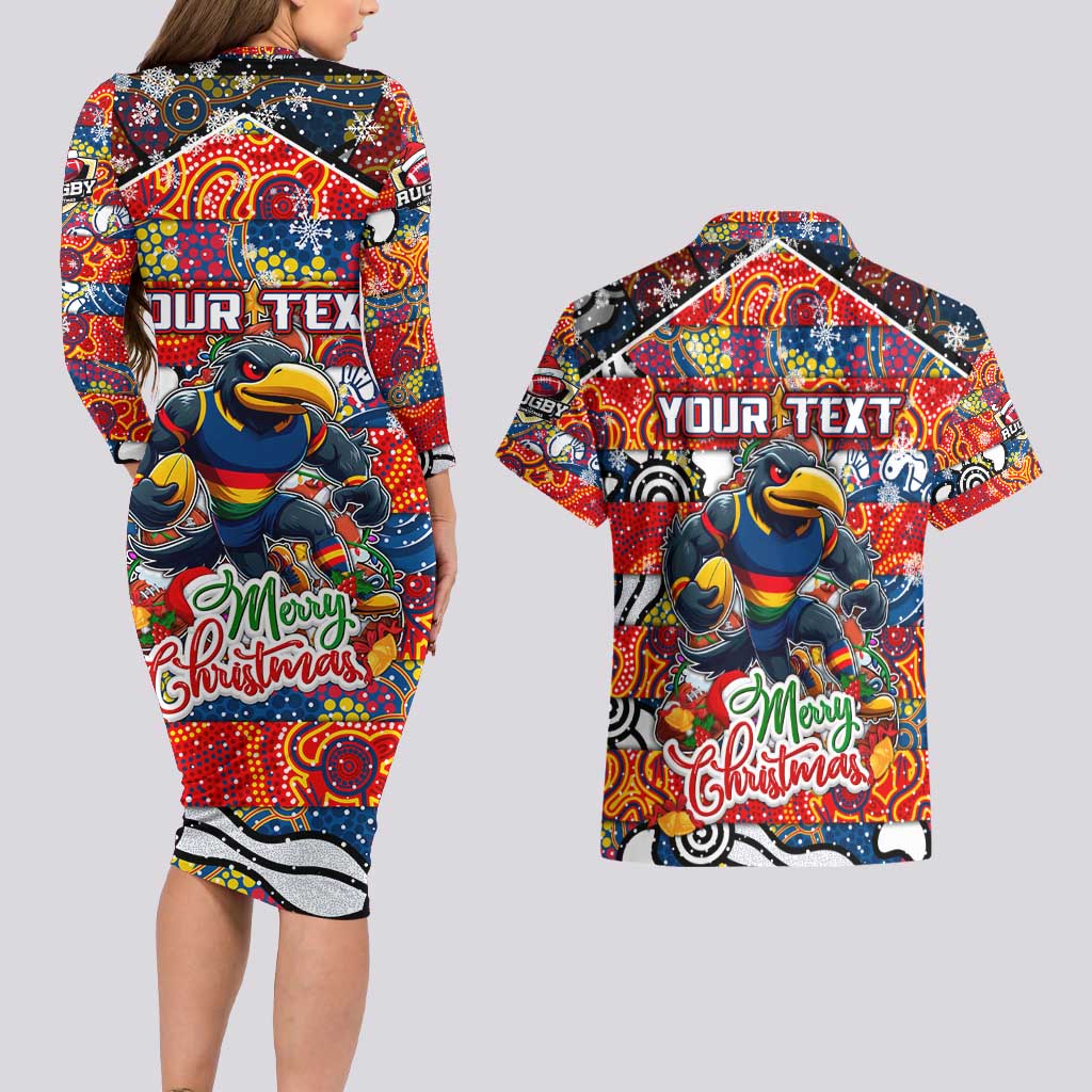 Custom Crows Rugby Merry Christmas Couples Matching Long Sleeve Bodycon Dress and Hawaiian Shirt Indigenous Australian Art