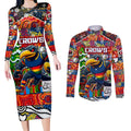 Custom Crows Rugby Merry Christmas Couples Matching Long Sleeve Bodycon Dress and Long Sleeve Button Shirt Indigenous Australian Art