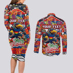 Custom Crows Rugby Merry Christmas Couples Matching Long Sleeve Bodycon Dress and Long Sleeve Button Shirt Indigenous Australian Art