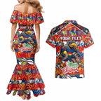 Custom Crows Rugby Merry Christmas Couples Matching Mermaid Dress and Hawaiian Shirt Indigenous Australian Art