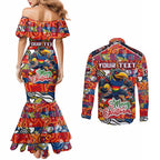 Custom Crows Rugby Merry Christmas Couples Matching Mermaid Dress and Long Sleeve Button Shirt Indigenous Australian Art
