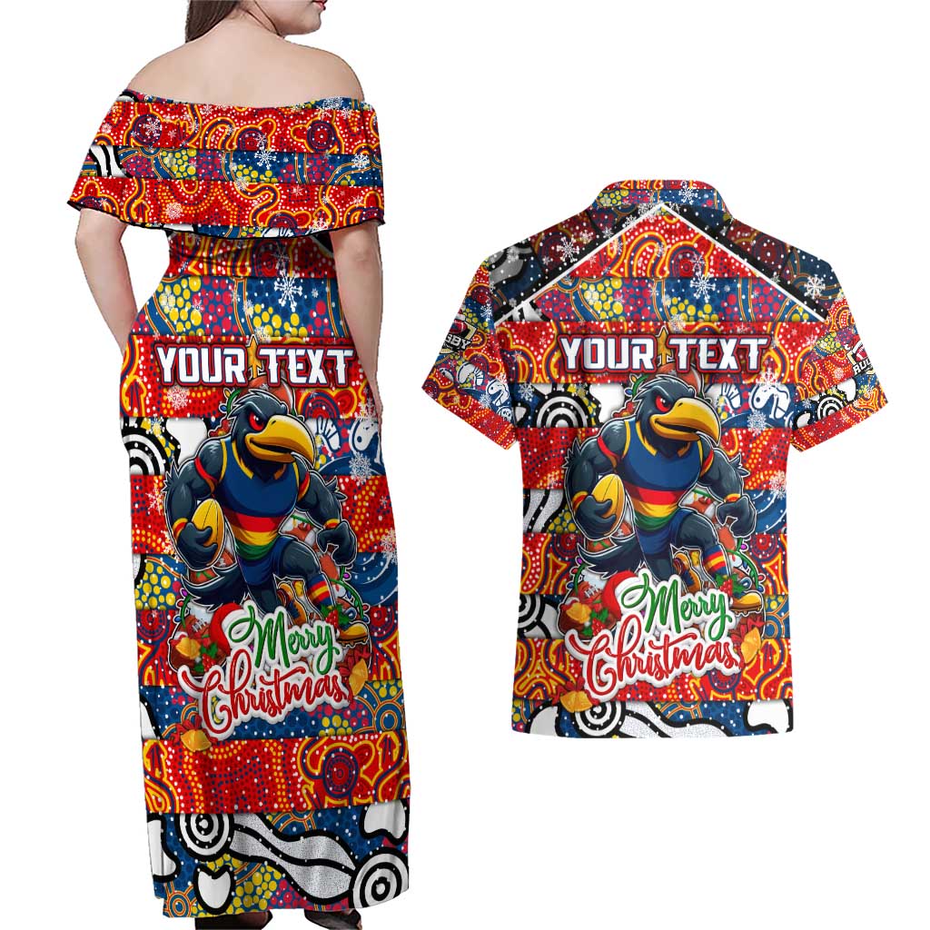 Custom Crows Rugby Merry Christmas Couples Matching Off Shoulder Maxi Dress and Hawaiian Shirt Indigenous Australian Art