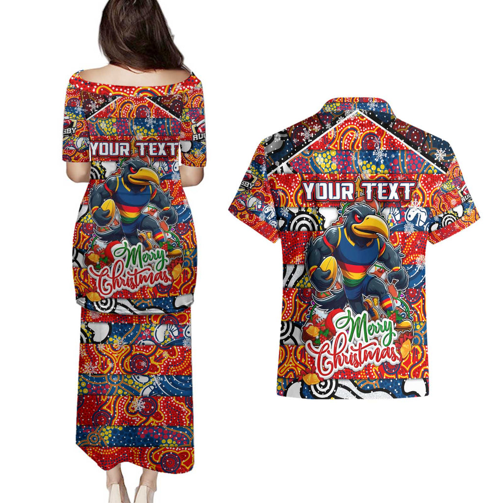 Custom Crows Rugby Merry Christmas Couples Matching Puletasi and Hawaiian Shirt Indigenous Australian Art
