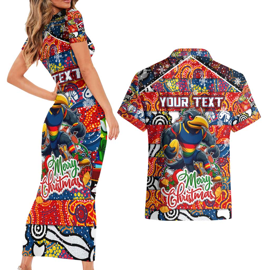 Custom Crows Rugby Merry Christmas Couples Matching Short Sleeve Bodycon Dress and Hawaiian Shirt Indigenous Australian Art