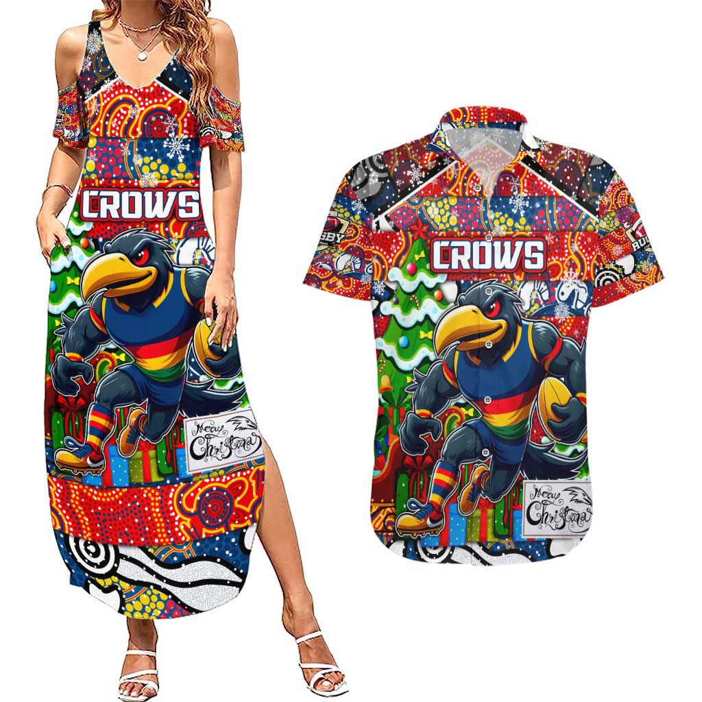 Custom Crows Rugby Merry Christmas Couples Matching Summer Maxi Dress and Hawaiian Shirt Indigenous Australian Art