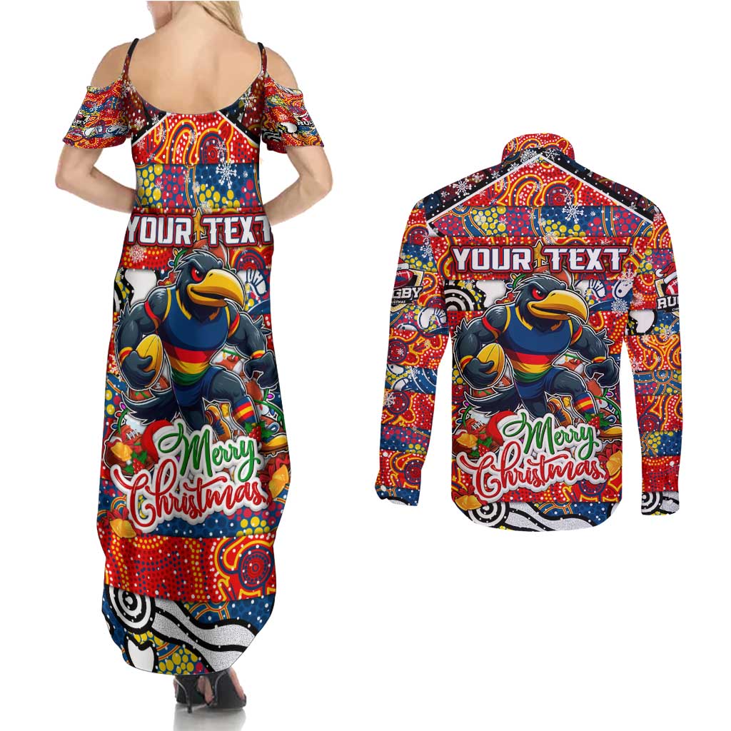 Custom Crows Rugby Merry Christmas Couples Matching Summer Maxi Dress and Long Sleeve Button Shirt Indigenous Australian Art